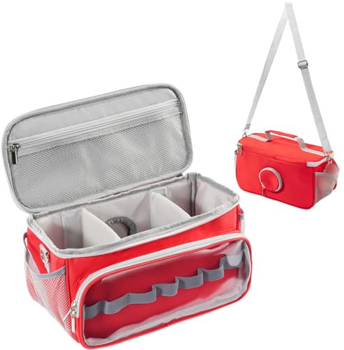Hautton Carrying Case for Toniebox 2/1 Audio Player, Portable Travel Storage Organizer Bag for Tonies Starter Set, Figures, Headphones and Charging Station with Shoulder Strap and Handle -Red