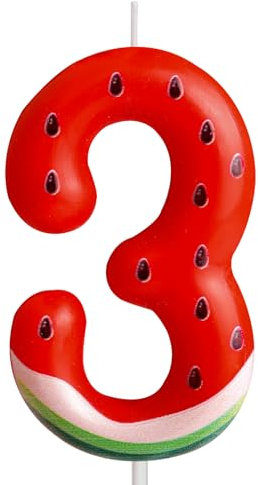 Cxryrzhe 3rd Birthday Candles Number 3 Red Watermelon Birthday Party Watermelon Theme for Baby Girl Boy Birthday Cake Topper Graduation Celebration Anniversary Wedding Dessert Fruit Party Decorations