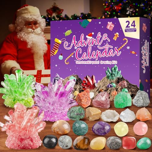 Adventskalender 2025 Kristalle - Kristalle Züchten für Kinder, 24 Tage Edelsteine Mineralien Weihnachtskalender Kristalle Züchten Weihnachts Countdown Kalender Advent Calendar für Jungen Mädchen
