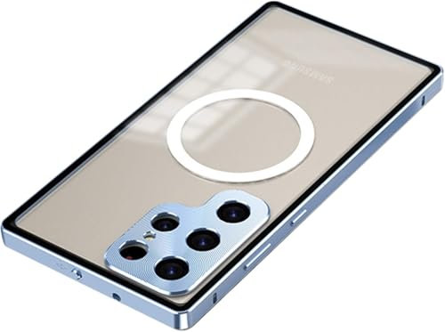 ISKDHFDJ*Case for Samsung Galaxy S24 Ultra/S24 Plus/S24, Metal Frame + Translucent Matte Back Military Grade Shockproof with Metall Camera Ring & Safety Lock,Blue,S24