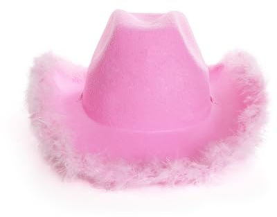 Sombrero de vaquera de marabú lila, paquete de 1, sombrero de vaquero con ribete de marabú, accesorio de disfraz occidental para despedida de soltera