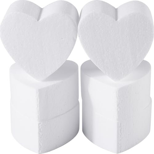 GORGECRAFT 6Pcs Foam Discs Cake Heart Shape Fake Model 10cm White Lightweight Polystyrene Styro-Foams Embryo Doll Mould Practice Cake Modeling Ornament for Cake Decorating Wedding Valentines Day