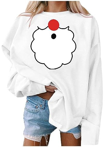Weihnachten Pullover Damen Lustige Grafik, Sale Sweatshirt Ugly Christmas, Weihnachtspullover Casual Mode T-Shirt Lässiges Langärmliges Oberteil Mit Weihnachtsmütze Und Schuhen Und Rundhalsausschnitt