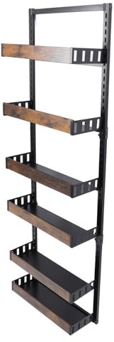 Ejoyous Portaspezie da Parete, Scaffale da a 6 Livelli, Porta Pensile, Organizer da Appendere, Altezza Regolabile, per Bagno, Dispensa, Acciaio Al Carbonio, Finto Legno