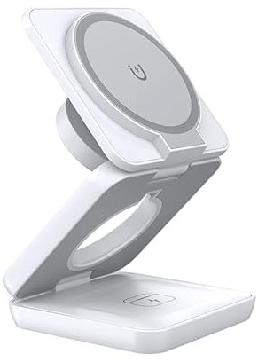 ENOVIQ 3 in 1 Charging Station for iphone and Qi Devices, Foldable Wireless Charger Magsafe for iPhone 16 15 14 13 12 Pro/Max/Plus, 15W Fast Charger for iWatch, AirPods Pro/2/3/4 (WHITE)