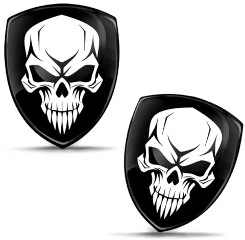 Biomar Labs 2 x 3D Gel Silicone Stickers Bumper Sticker Decals Badge Emblem Tuning for Car Motorcycle Helmet Bike (Black White Skull KS 1)
