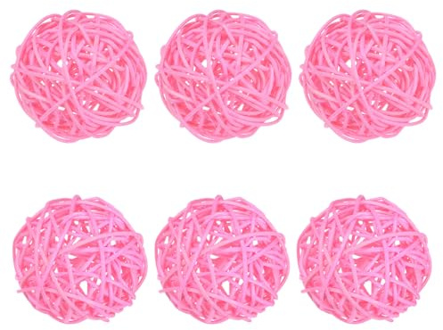 M METERXITY 6-Pz Palle Vimini Rattan 60mm/2.4 Palle Decorative Rattan Sfere Riempitivo Vaso Riempitivo Ciotole per Natale/Matrimoni/Thanksgiving/Arredamento Casa/Arredamento Casa [Rosa]