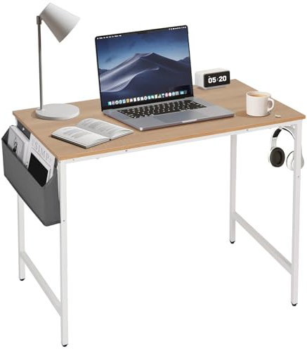 Panana Modern Simple Style Computer Desk with Storage Bag and Hook, Home Office Desk, Small Desk Study Writing Table for Small Space (Beige, 80 x 50 cm)