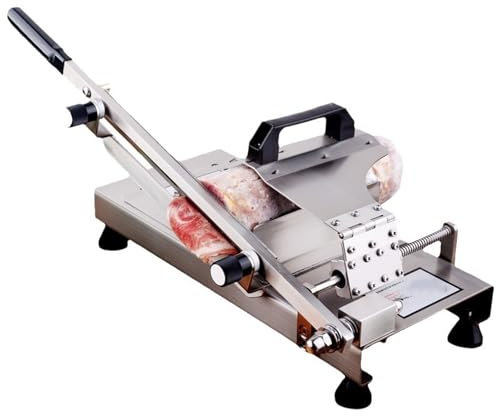 KHZKHC Stainless Steel Food Slicer, Meat Cutter Machine, Manual Frozen Meat Slicer Beef Mutton Roll Meat Cleavers Machine, Slice Thickness 0.2-20mm, For Home Cooking