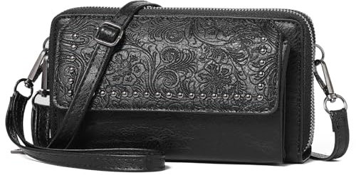 FALAN MULE Crossbody Phone Bags for Women Leather, Handbags Phone Pouch RFID Blocking, Cellphone Shoulder Bags Coin Purse Wallet with Long Strap Zips Card Slots