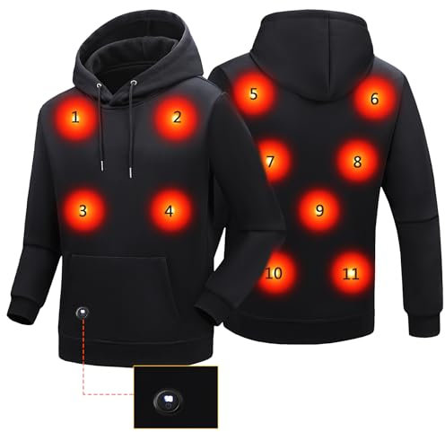 BIAOQINBO Beheizbare Hoodie Jacke für Herren Damen Elektrische Beheizte Heizweste Kapuzenpullover Sweatshirt 11 Heizzonen LED-Display Casual Pullover Hoody mit Kapuze Winter Warm (No Powerbank)