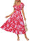 GRACE KARIN Women Summer Maxi Floral Dress Elegant Ruffle Sleeve V Neck Dress Wedding Dress Boho Dress Red Pink Flower XXL