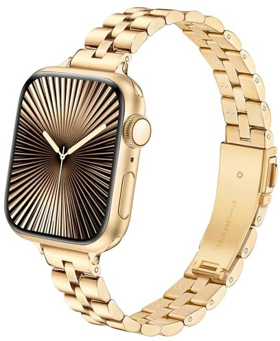 wipalor Metal Straps Compatible with Apple Watch Straps Women 42mm 41mm 40mm 38mm, Stainless Steel Band for Apple Watch Strap, Minimalist iWatch Strap for iWatch Series 11 10 SE 9 8 7 6 5 4 3, Gold