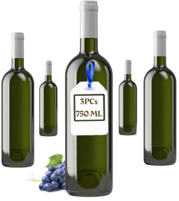 Firmadigaranzia srl FDG | 3 Bottiglie vuote Bordolese in Vetro Scuro UVAG per Vino Rosso, Bianco e Rosato con Imboccatura idonea per Tappo in Sughero, 750 ml