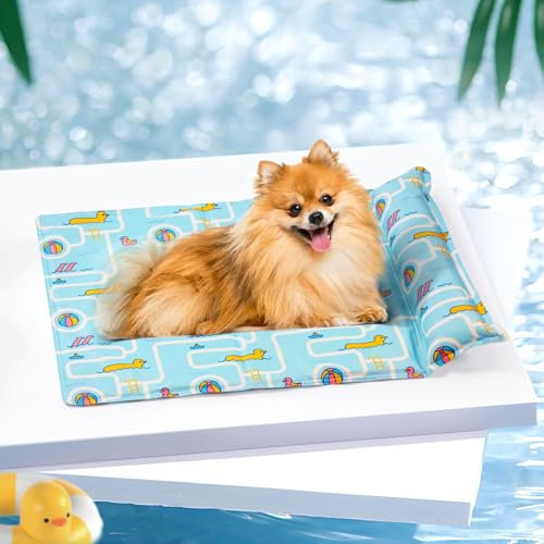 Mora Pets Kühlmatte Katze Hund Kühldecke für Katzen mit ungiftiges Gel Hundekühlmatte Selbstkühlend Kühlmatten mit Kissen für Klein Mittelgroße Große Haustiere - 60 * 50cm