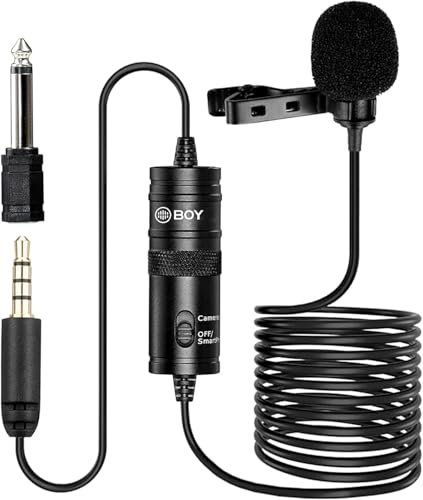 RigWig Boy BY-M1 Clip-On Microphone for DSLR Camera/Smartphone/Camcorder/Audio Recorders - Black, Auxiliary