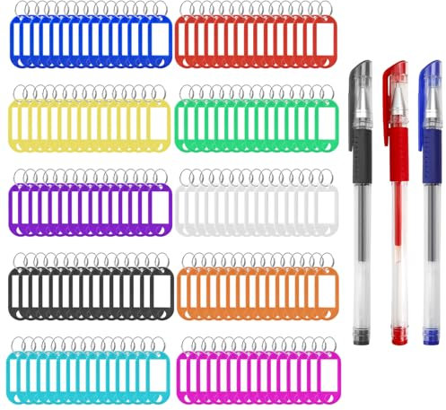 ZMDMAH 150 pcs porte etiquette porte clef etiquette porte cle etiquette 10 couleurs avec 6 stylos pour les clés, l'identification des animaux, les étiquettes de bagages, le bureau