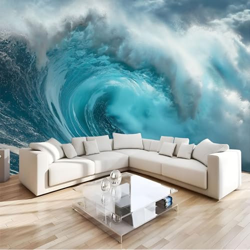 MIATCENRT Photo Wallpaper Blue Ocean Waves Wall Mural, Modern Landscape Silk Cloth Wallpaper Photo 3D Pattern Wall Art Home Room Poster Decoration, for Kids Boys Girls 200X150Cm (Wxh)