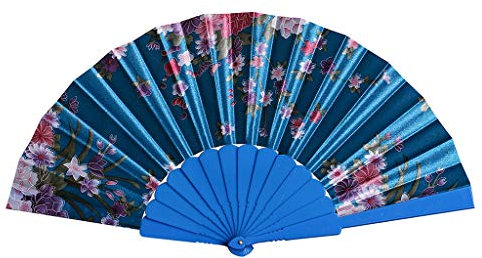 Dance Hand Hero Flower Style Wedding Lace Foldable Chinese Silk Mini Sauna (Sky Blue, One Size)