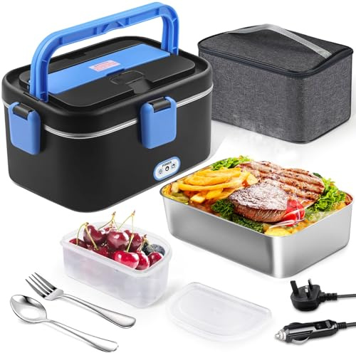AUTOPkio Heating Lunch Box 1.8L, 12V 24V 220V 80W Upgraded Electric Lunchbox Large Heated Food Warmer with Bag, Fork, Spoon for Office Car Truck Adults