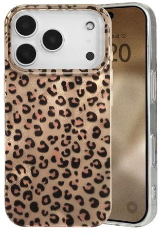 Reownest Kompatibel mit iPhone 17 Pro Hülle, Niedliches Gepard Leopard Muster im Retro-Design, Weiche Glitzer Bling TPU Stoßfeste Schutzhülle Bumper Ästhetische Handyhülle – Gold