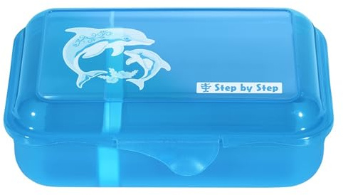 Step by Step Lunchbox „Dolphin Finja“ blau, mit Trennwand und Klickverschluss, spülmaschinenfest, BPA-frei, für Schule und Kindergarten, für Jungen und Mädchen, 0,9 Liter