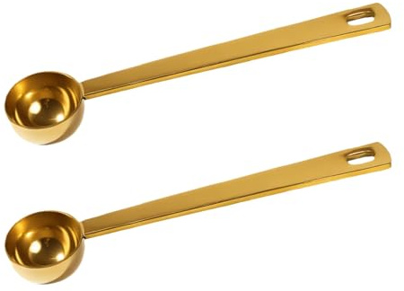 2 Pcs 5g Scoop, Coffee Scoop for Precise Measuring Durable Gold Stainless Steel Measuring Spoon Easy Storage Multifunctional Coffee Long Handle Tablespoon Scoop for Protein Powder and Coffee