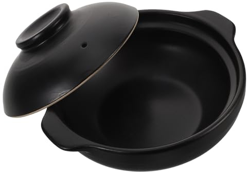 Sewroro Ceramic Clay Cooking Pot with Lid 900ml Black Double-Handle Casserole for Gas Stove Use, Heat-Resistant Chinese Clay Pot for Rice, Soup, and Hot Dishes in Home or Commercial