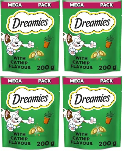 Dreamies Mega Pack Cat Treats, Tasty Snacks with Delicious Catnip, 1Pouch of 200 g (Pack of 4)