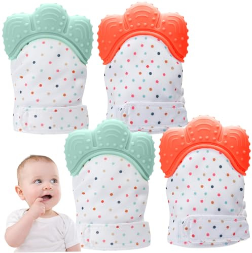 Beißfäustlinge, 2 Paar, verstellbarer Silikon-Baby-Beißfäustling, integrierter phonic Membranc sensorisch stimulierender Handschuh für 3–6 Monate alte Babyprodukte