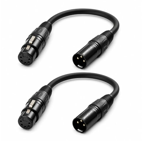 KOOKFJLLZ 3 Pin to 5 Pin DMX Lighting Cable, 8 Inches XLR/DMX Adapter Cable, 3Pin Male to 5Pin Female XLR Microphone Cables(2-Pack)