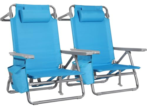 LIFERUN Strandstuhl Klappbar Liegend,2er Set,Rückenlehne,Eisbeutel,Blau