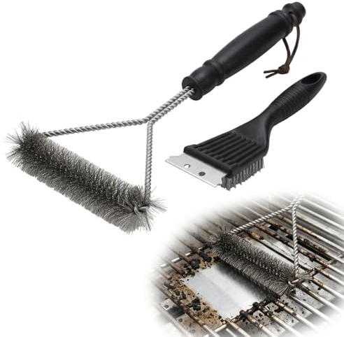 2PCS BBQ Grill Brush Stainless Steel Bristles with Scraper for Grill | Stainless Steel Bristles, Sturdy Handle, Ergonomic Grip, Scraper for Stubborn Residue, Electric Grill Use, Easy Cleanup