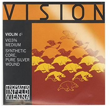Thomastik Einzelsaite für 3/4 Violine Vision - D-Saite Kunststoffkern, Rein-Silber umsponnen, mittel