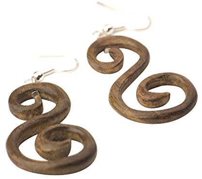 81stgeneration Lange Doppelspiral-ohrhänger aus Braunem Holz für Damen | Boho Holzwirbel S-förmige Tribal Ohrringe mit 925 Silberhaken | Einzigartiger Holzschmuck | Natürliches Accessoire