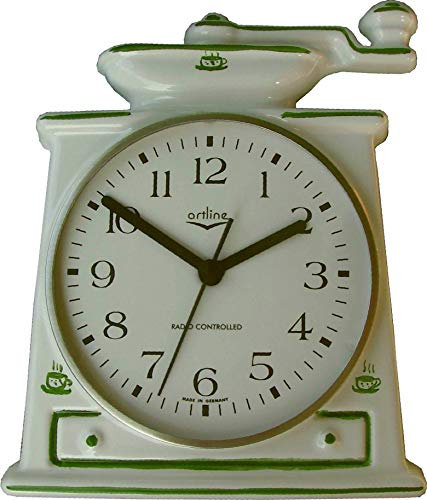 Kaffeemühle Küchenuhr-Funkuhr grüne Tassen Mühlenform