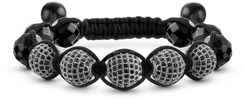 Bling Jewelry Schwarz Pave Kristall Kugel Hämatit Shamballa Inspired Armband Für Frauen Für Männer Schwarz Cord Schnur Einstellbar