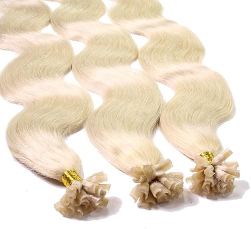hair2heart Extensions Echthaar Bondings Gewellt - 25 Strähnen 1g 60cm 10/0 hell-lichtblond