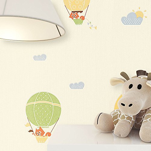 NEWROOM Kindertapete Grün Heißluftballon Wolken Kinder Vliestapete Gelb Vlies Kindertapete Kinderzimmer Babytapete Babyzimmer Niedlich