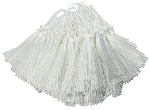 Makhry 100pcs 13cm / 5 Zoll Handgefertigte Gerade Quaste mit 2 Zoll Schleife für die Herstellung von Schmuck, Souvenirs, Lesezeichen, DIY Handwerk Zubehör (Weiß)