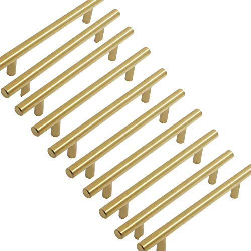 MARGUERASW Lot de 10 Poignee Meuble Doré Poignée de Meuble Cuisine Dorée Poignée de Meuble Dorée en Acier Inoxydable Entraxe 160mm
