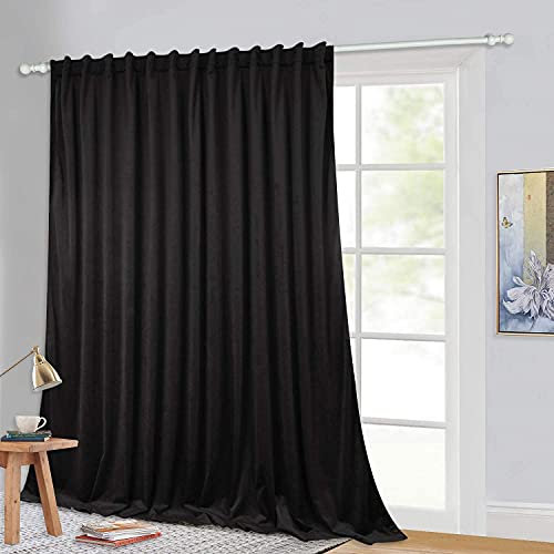 StangH Velvet Blackout Curtains for Sliding Door - Black Backdrop Drapes Heat Insulated Vertical Blinds Deep Darkness Privacy Extra Wide Panel for Studio Room, Black, 100 x 120-inch, 1 Panel