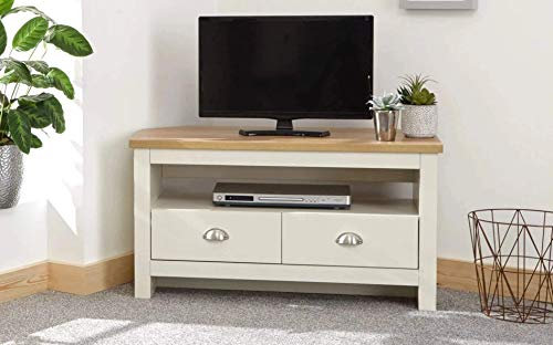GFW Lancaster Wood Corner TV Cabinet With Shelf & Drawers, Cream, 95 x 51 x 45 cm