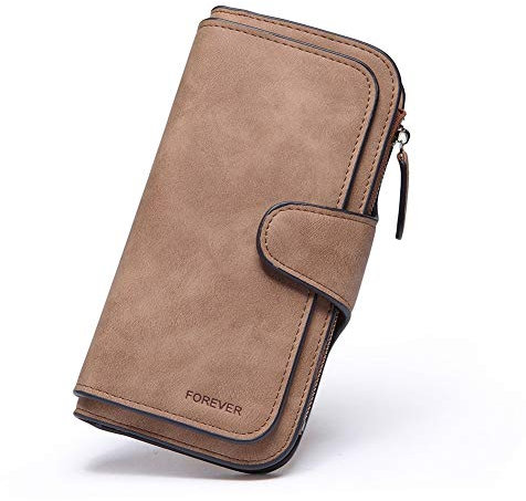 Portefeuille Femme Grande Capacite Femme Portefeuille PU Cuir Porte-Monnaie Elégant avec 16 Porte-Cartes y Compris 2 fenêtre d'identification, Porte-Cartes Zippé Porte-Monnaie pour Femme (Marron)