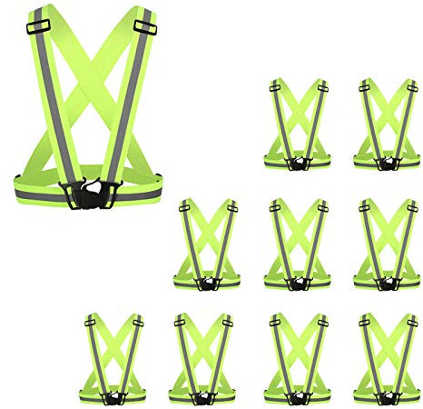 AIEOE 10er Pack Warnweste Hohe Sichtbarkeit Sicherheitsweste Einstellbar Elastisch Reflektorweste für Erwachsener Laufen Joggen Wandern Radfahren