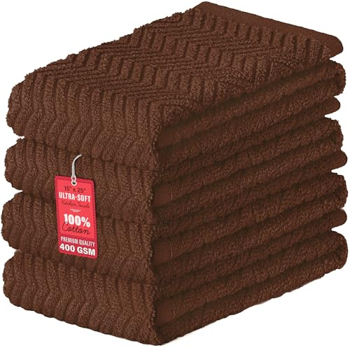 DecorRack 4er Set Geschirrtücher 100% Baumwolle, 38 x 64 cm Saugstarke Küchenhandtücher, Fusselfreie Trockentücher für die Küche, Premium Qualität 400 GSM Küchenhelfer Set (Braun)