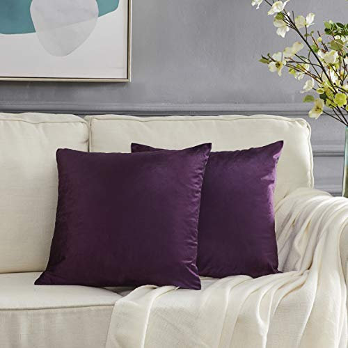 GIGIZAZA Kissenbezug Lila 55x55 cm Kissenbezüge Samt Kissenhülle Zierkissenbezug Dekokissen für Sofa Schlafzimmer Wohnzimmer 2er Set