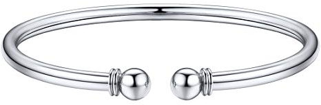 U7 Damen 925 Silber Offener Armreif mit Kugel am Ende verstellbar Poliert Manschette Armband Frauen Mädchen Armschmuck Accessoire für Jahrestag Valentinstag