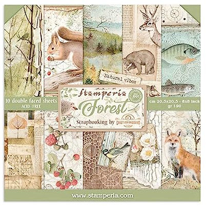 Stamperia - Scrapbook Paper Pad for Scrapbooking, Albums, Card Making, Bullet Journalling and More, Acid Free, Double-Sided, Perfect for Hobbies, Crafts, and Gifting (Forest) (20.3 x 20.3cm)