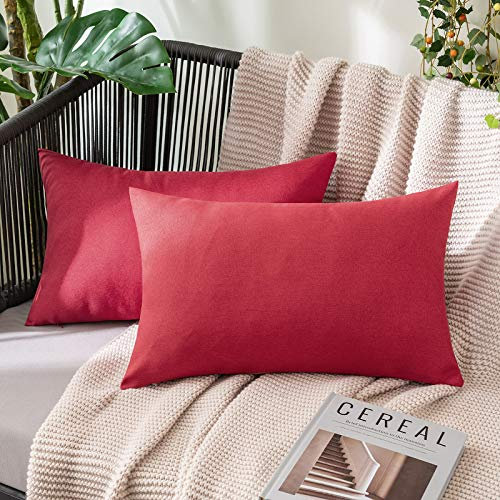 MIULEE 2er Set Wasserdicht Kissenbezug Outdoor Sofakissen Weihnachten Dekokissen Modern Kissenbezüge Dekorativ Kissenhülle Deko aus Polyster Leinen-Optik für Garten Wohnzimmer 30x50 cm Leuchtend Rot